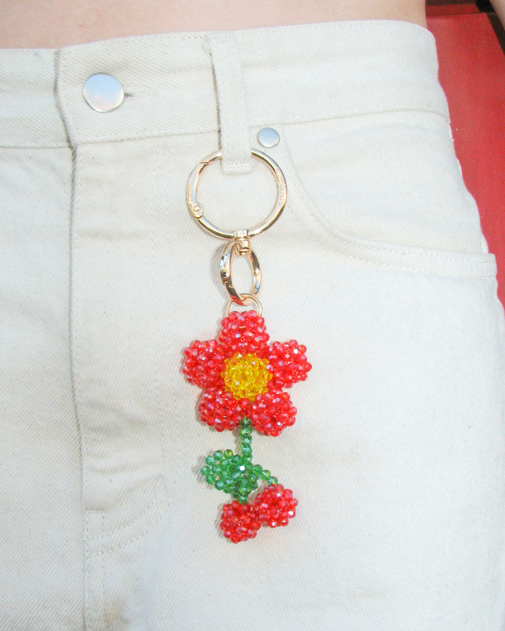 Red Anime Flower Bag Charm