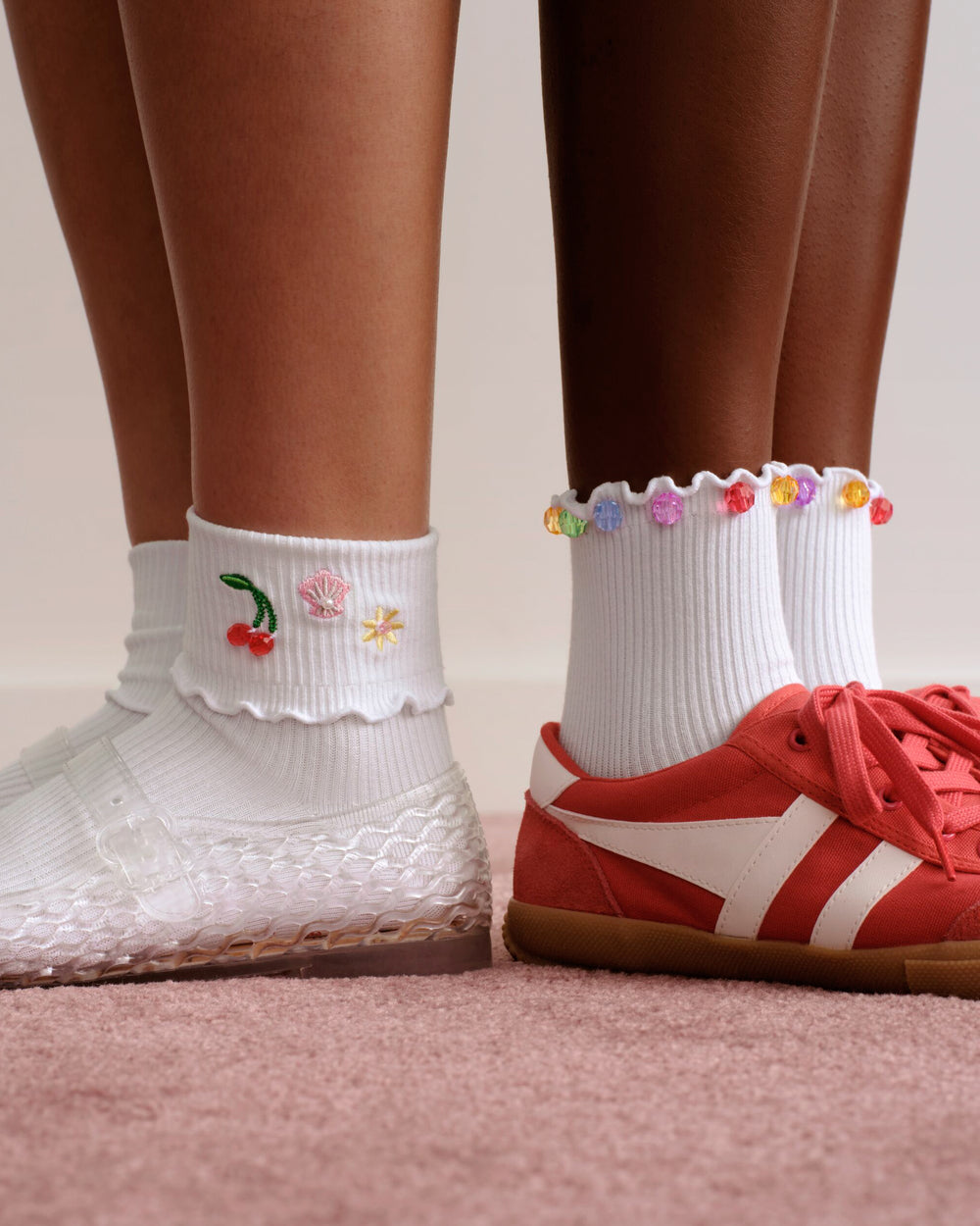 Bombas x SA Embellished Ruffle Rib Quarter Socks
