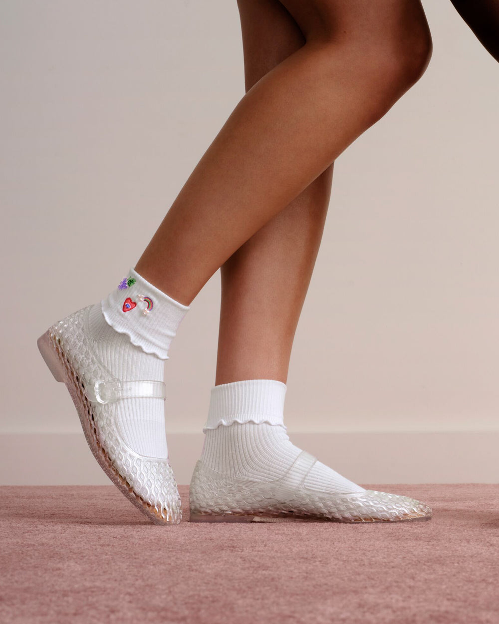 Bombas x SA Embellished Ruffle Rib Quarter Socks