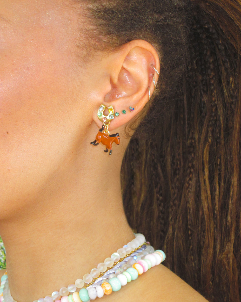 Lucky Horseshoe Horse Earrings