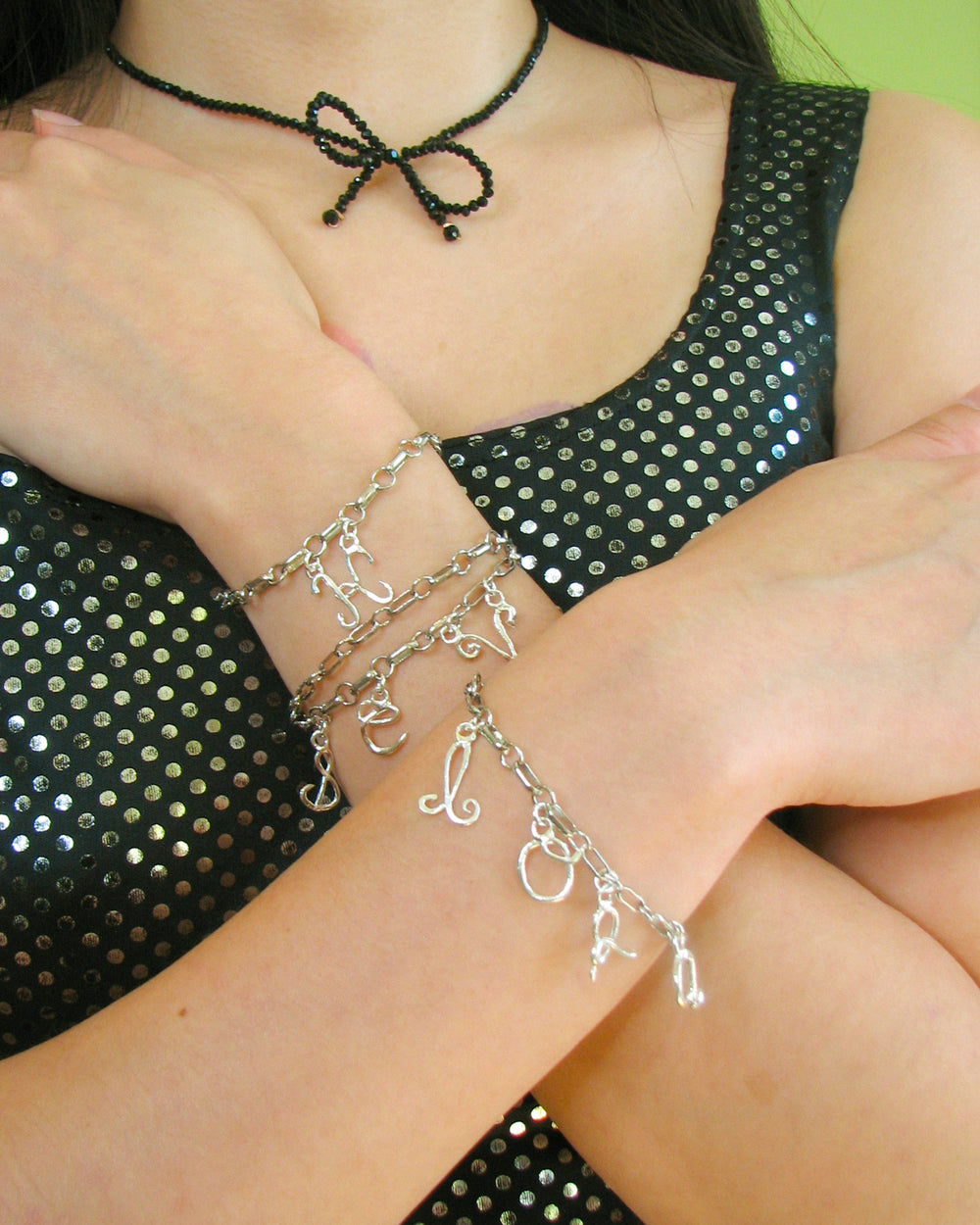 Curtsy Letters Bracelet on Sterling Silver Locomotion Chain